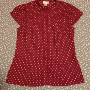 Cute Red Polka Dot, Women”s Size 8, LOFT brand, Semi-Sheer, Button-down Blouse.